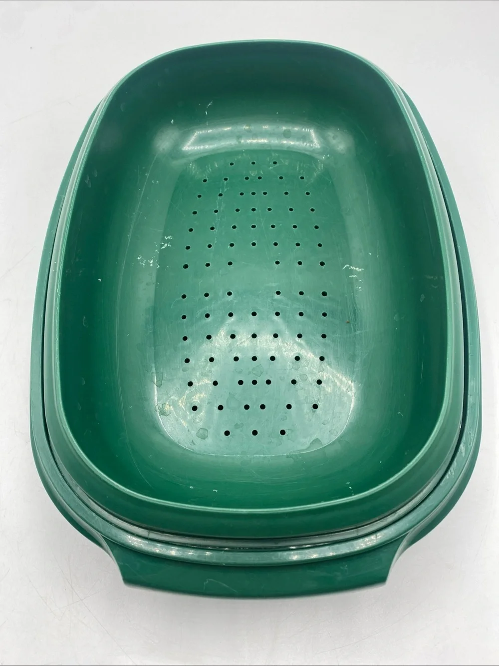 Vintage Tupperware Green 6 Cup Microwave Steamer 2 Piece Set USA Cottage Core